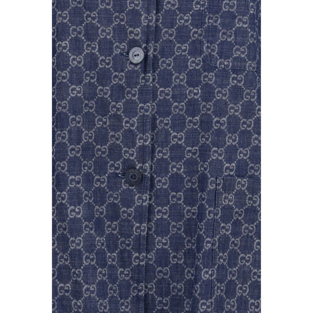 Gucci Blaue Baumwolljacke in voller Länge-3