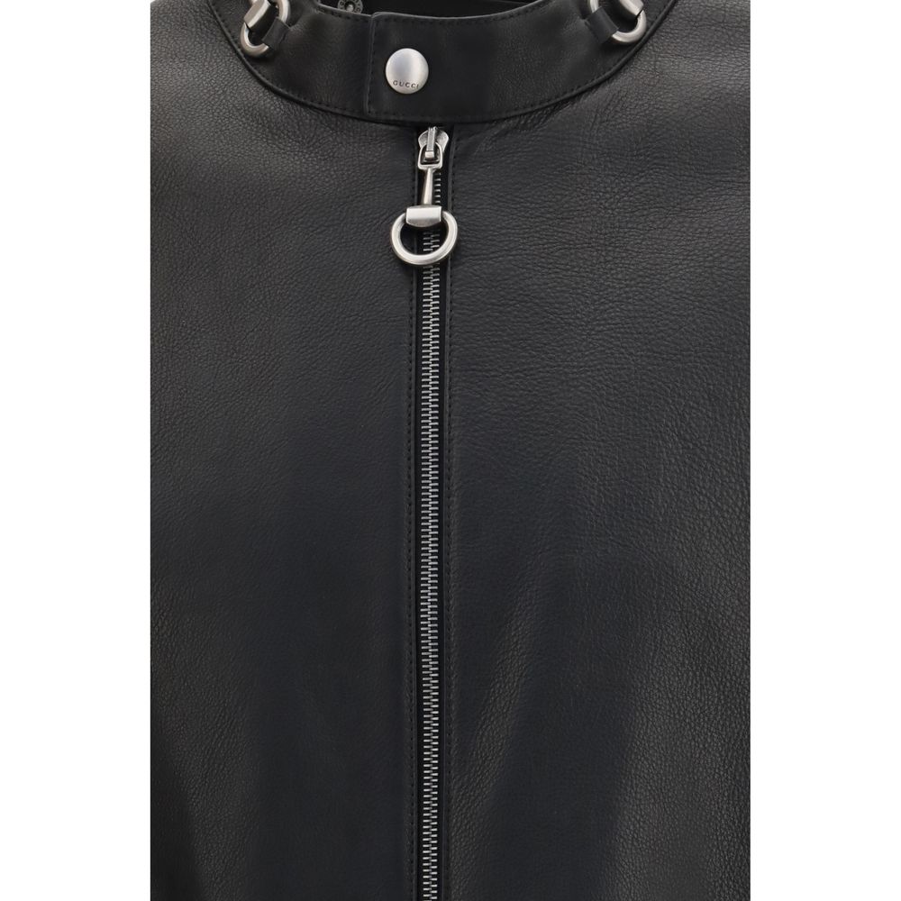 Gucci Schwarze Biker-Jacke aus Kalbsleder Bos Taurus-3