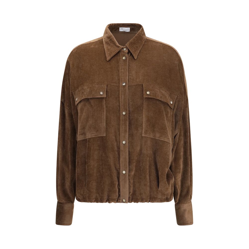 Brunello Cucinelli Hemdbluse mit braunem Viskose-Muster-1
