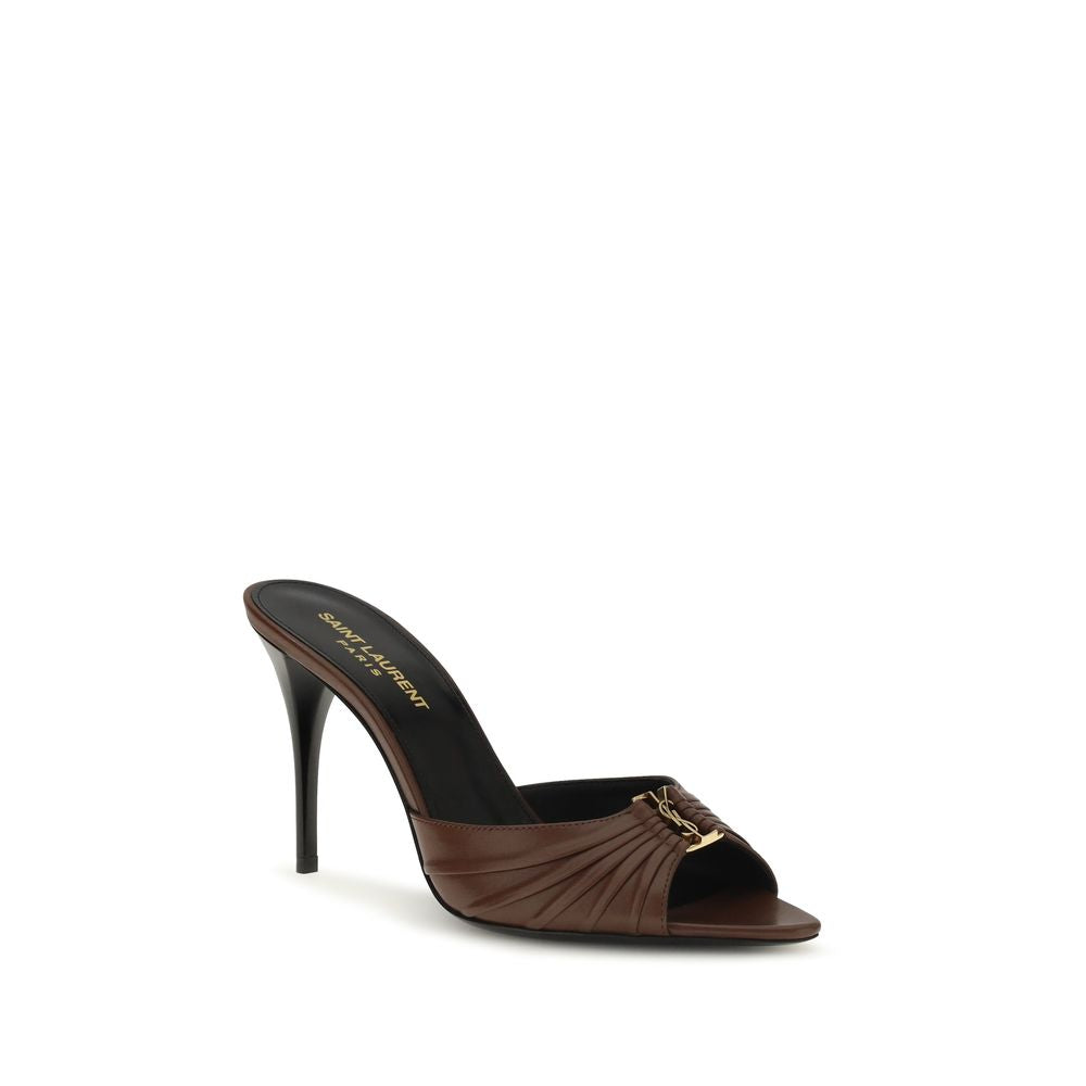 Saint Laurent Braune Kalbsleder Bos Taurus Mules-2