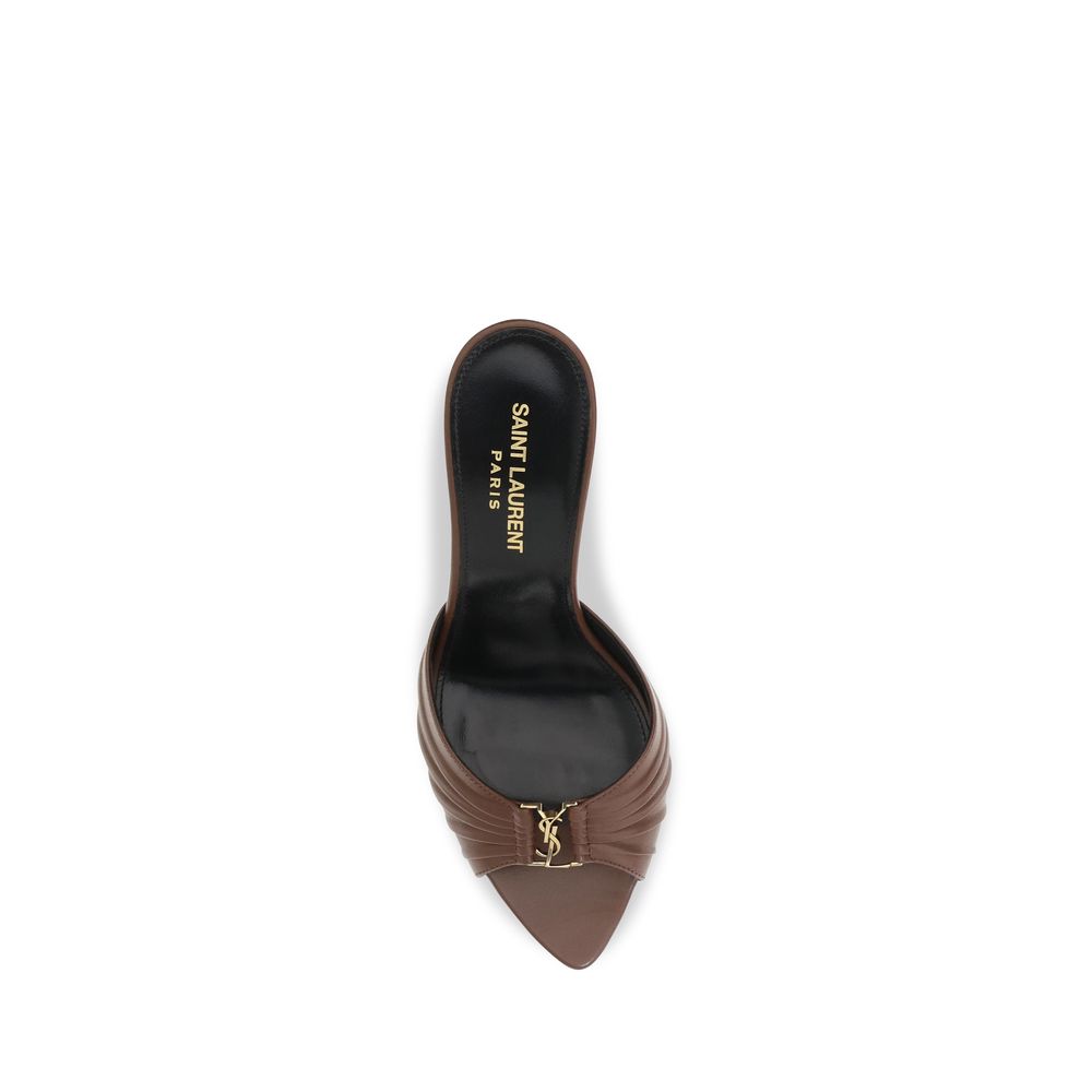 Saint Laurent Braune Kalbsleder Bos Taurus Mules-4