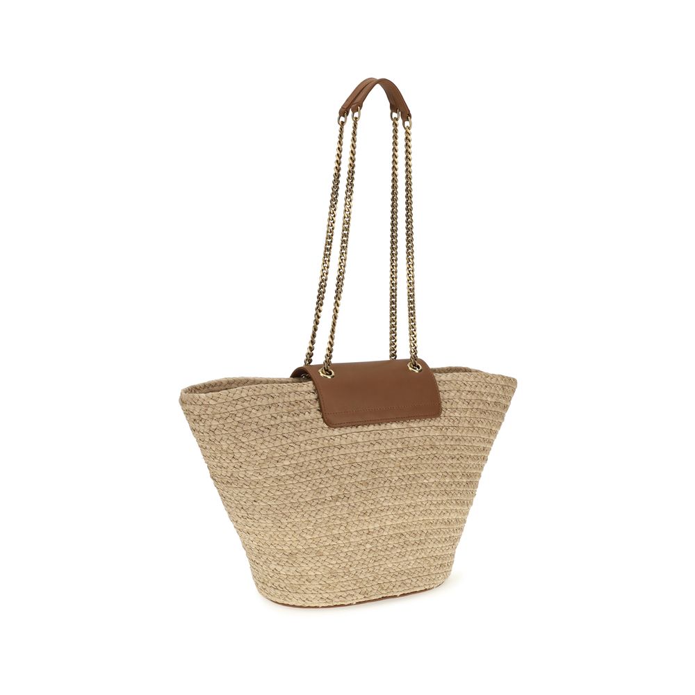 Saint Laurent Beige Raffia Shoulder Bag-3