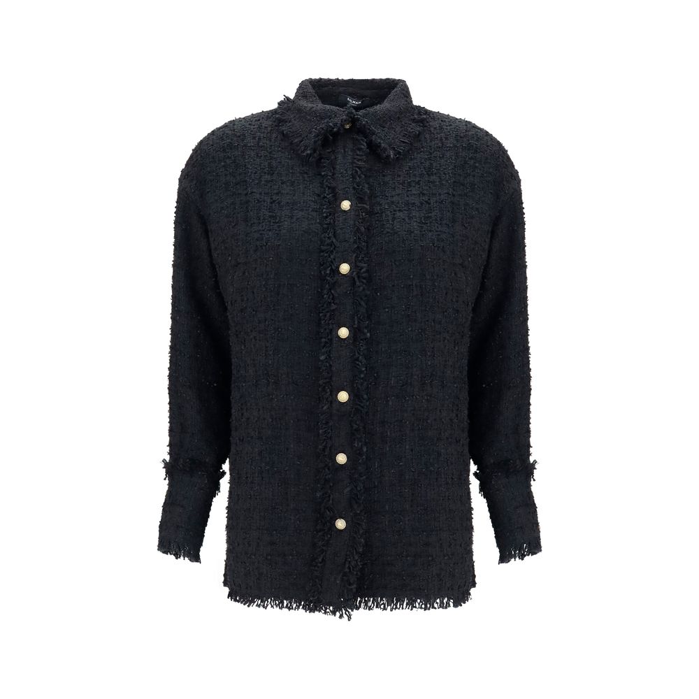 Balmain Schwarzes Polyamid-Hemd-1
