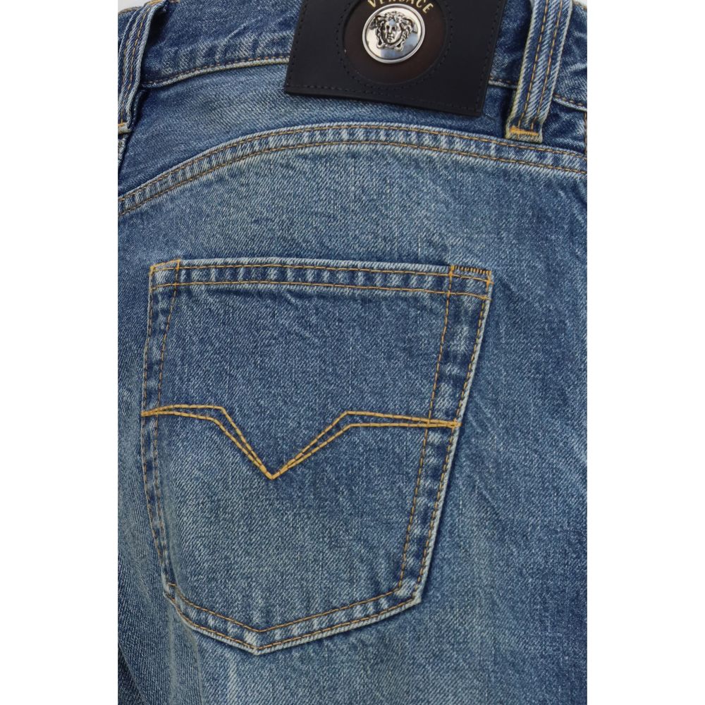 Versace Blaue Jeans aus Baumwolle im geraden Schnitt-3