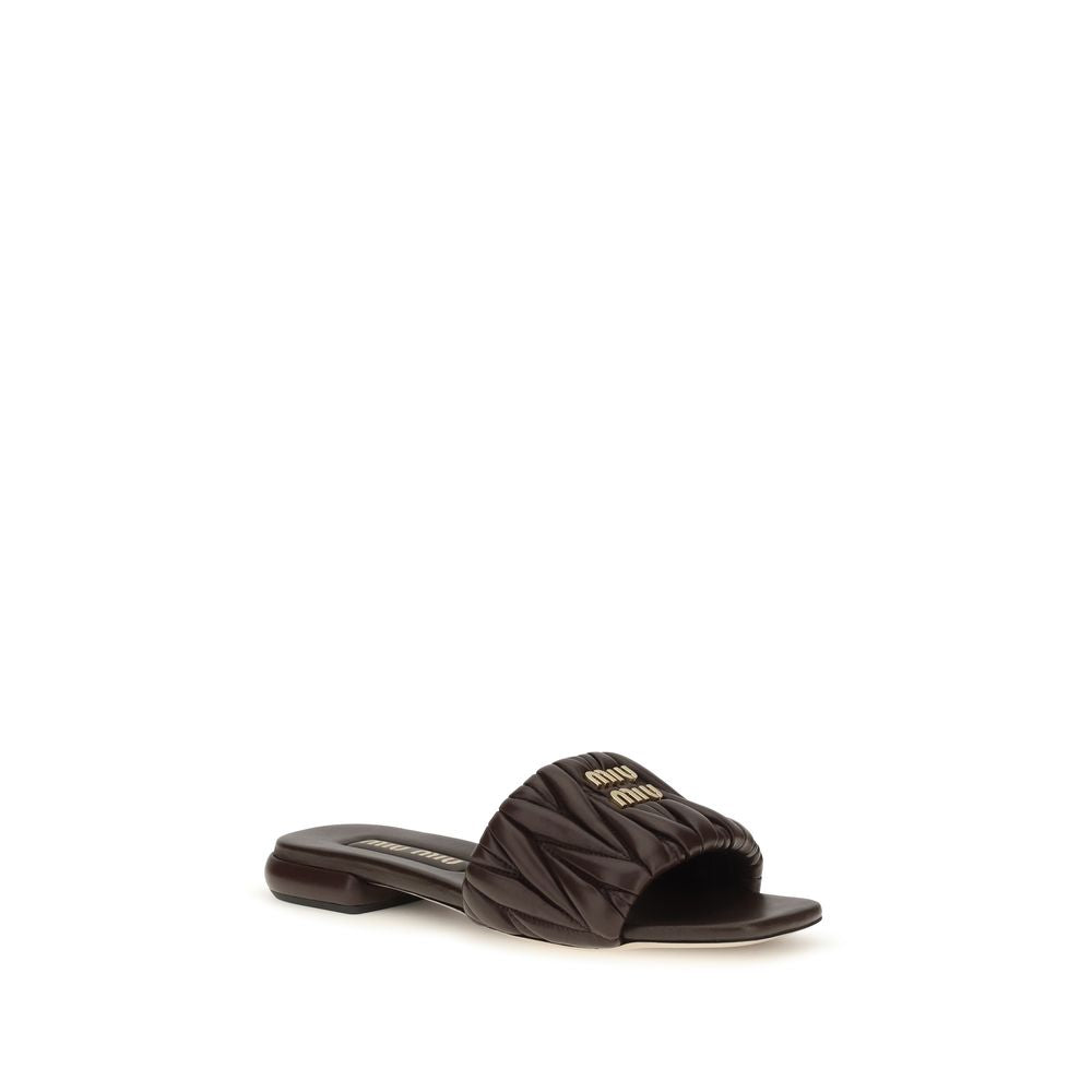 Miu Miu Braune Kalbsleder Bos Taurus Flache Sandalen-2