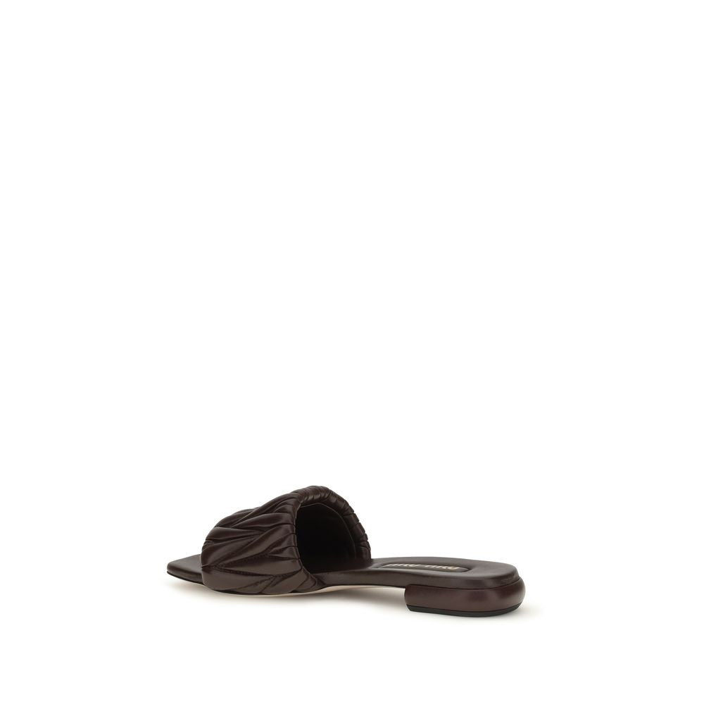 Miu Miu Braune Kalbsleder Bos Taurus Flache Sandalen-3