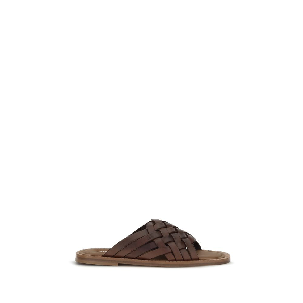 Miu Miu Braune Kalbsleder Bos Taurus Flache Sandalen-1