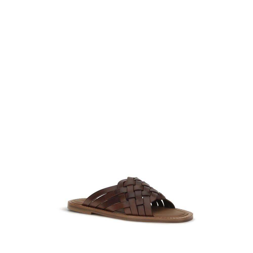 Miu Miu Braune Kalbsleder Bos Taurus Flache Sandalen-2