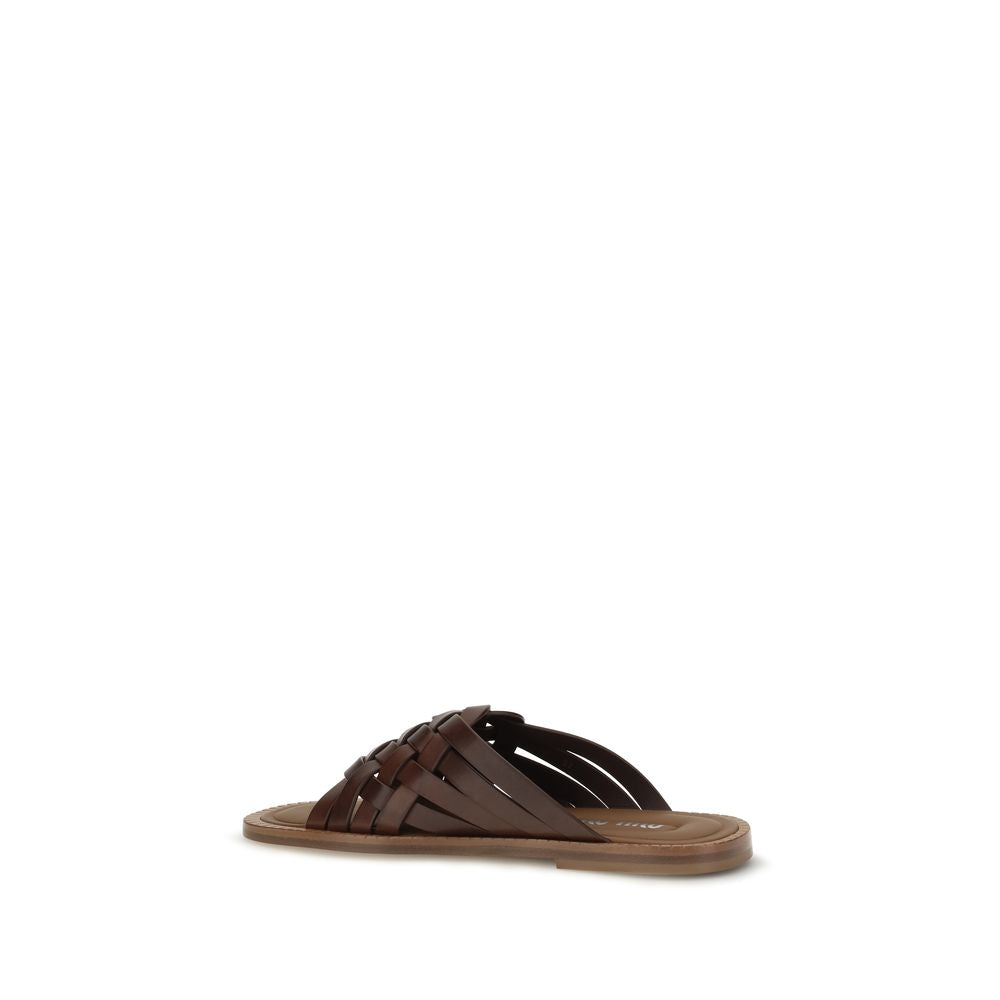 Miu Miu Braune Kalbsleder Bos Taurus Flache Sandalen-3