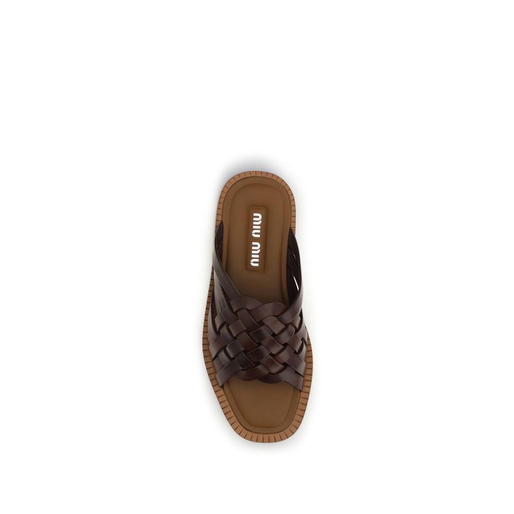 Miu Miu Braune Kalbsleder Bos Taurus Flache Sandalen-4