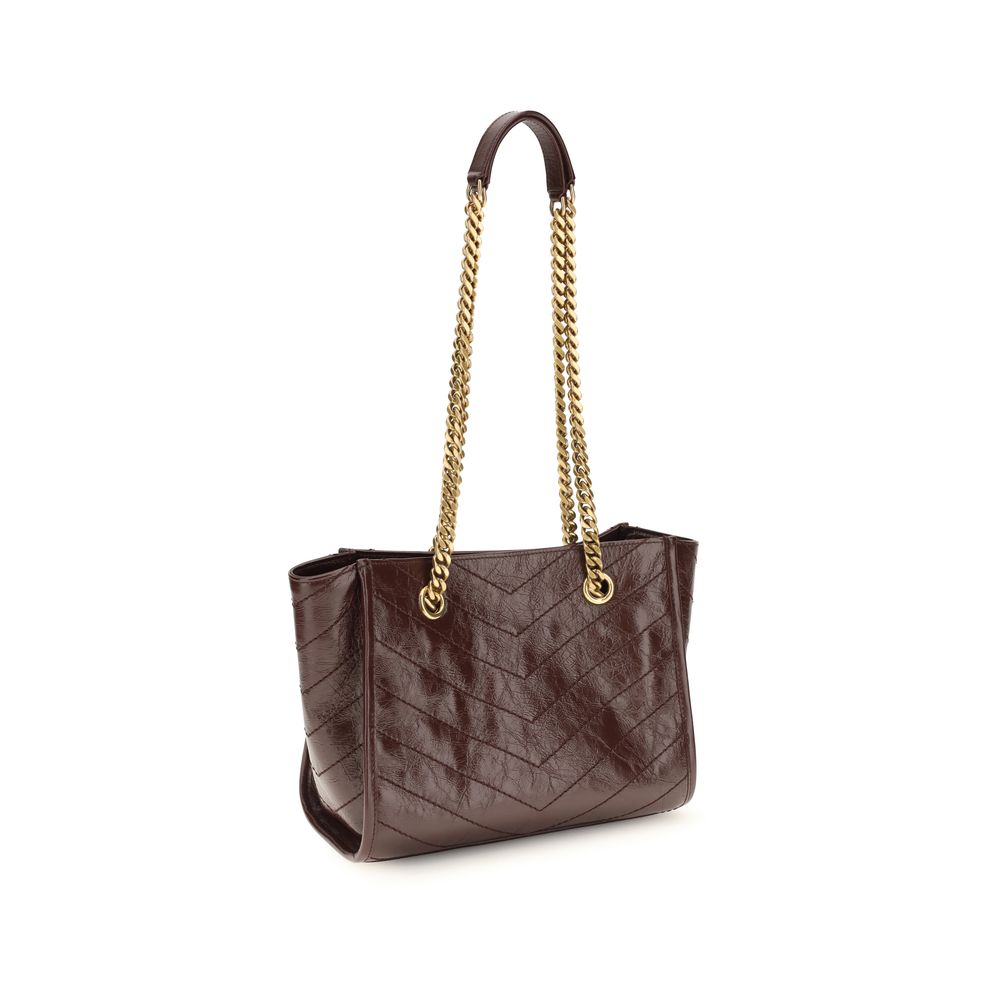 Saint Laurent Braune Kalbsleder Bos Taurus Schultertasche-3