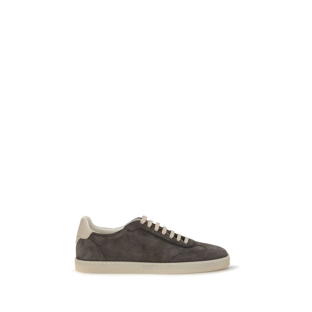 Brunello Cucinelli Graue Bos Taurus Kalbsleder Low-Top-Sneaker-1
