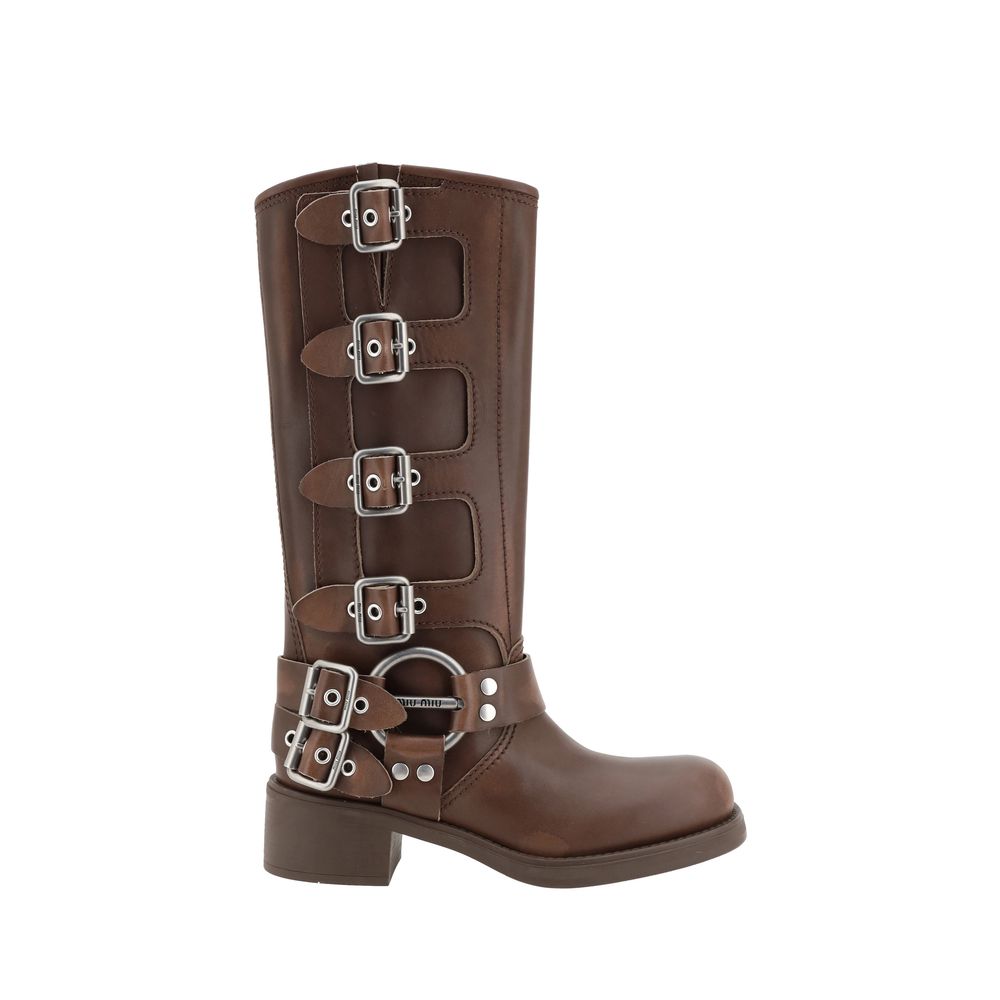 Miu Miu Braune Kalbsleder Bos Taurus Schnürstiefel-1