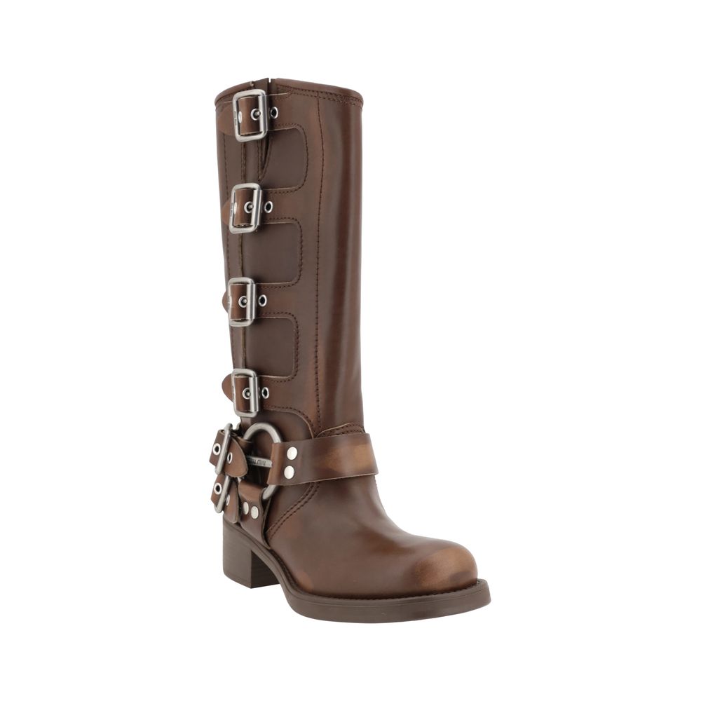 Miu Miu Braune Kalbsleder Bos Taurus Schnürstiefel-2