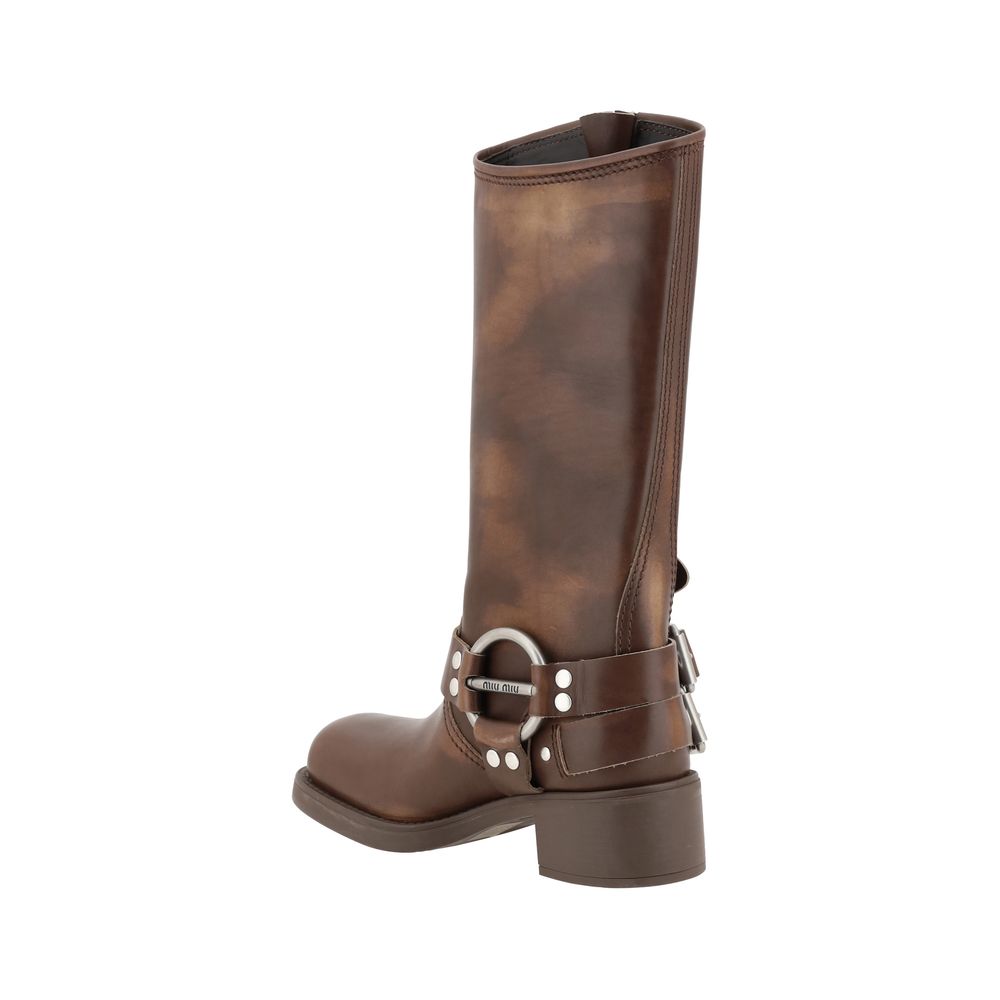 Miu Miu Braune Kalbsleder Bos Taurus Schnürstiefel-3