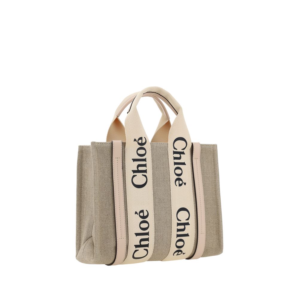 Chloé Braune Leinen Handtasche-3