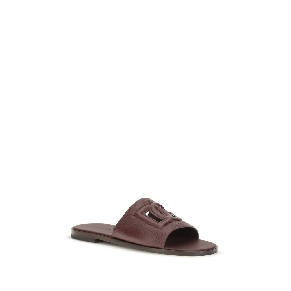 Dolce & Gabbana Braune Kalbsleder Bos Taurus Flache Sandalen-2
