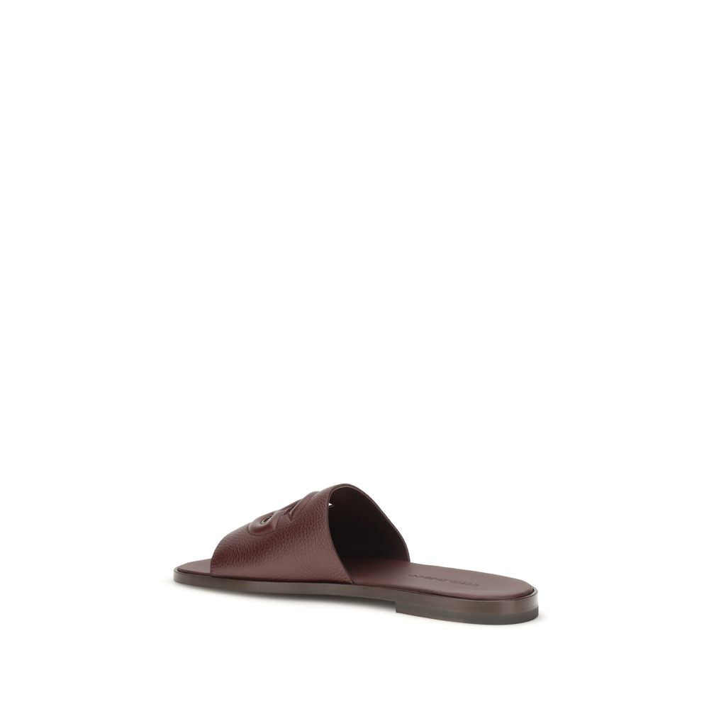 Dolce & Gabbana Braune Kalbsleder Bos Taurus Flache Sandalen-3