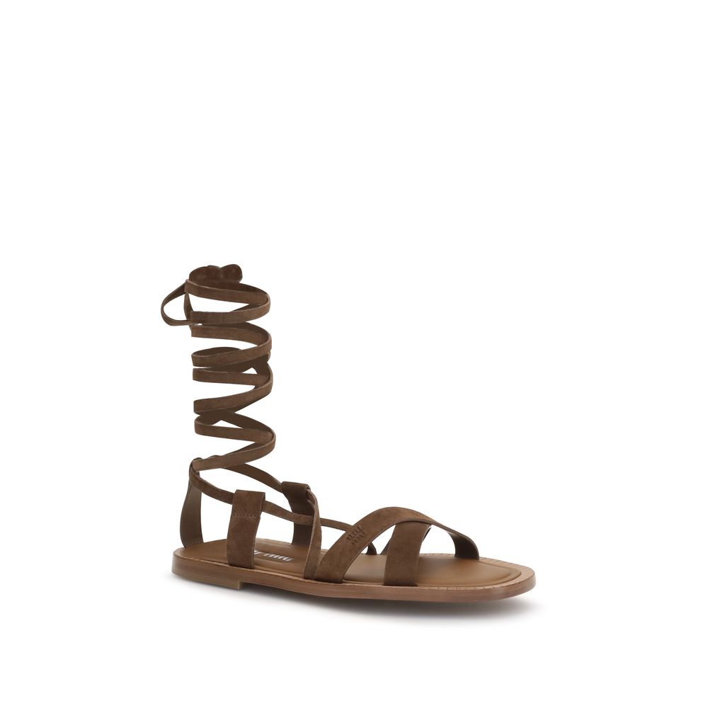Miu Miu Braune Bos Taurus Kalbsleder-Sandalen mit Riemenverschluss-2