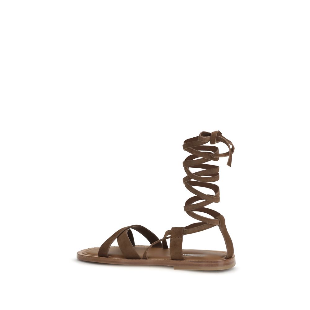 Miu Miu Braune Bos Taurus Kalbsleder-Sandalen mit Riemenverschluss-3