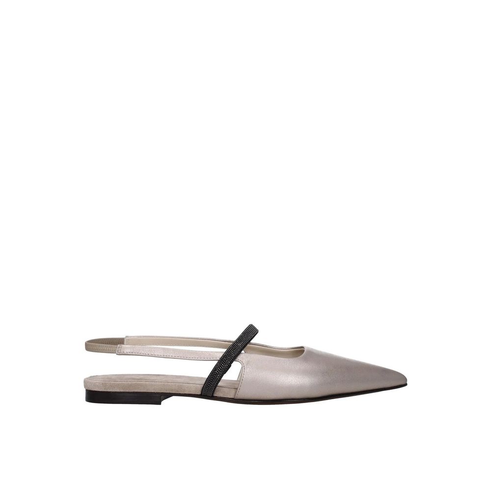Brunello Cucinelli Beige Leder Ballerinas-1