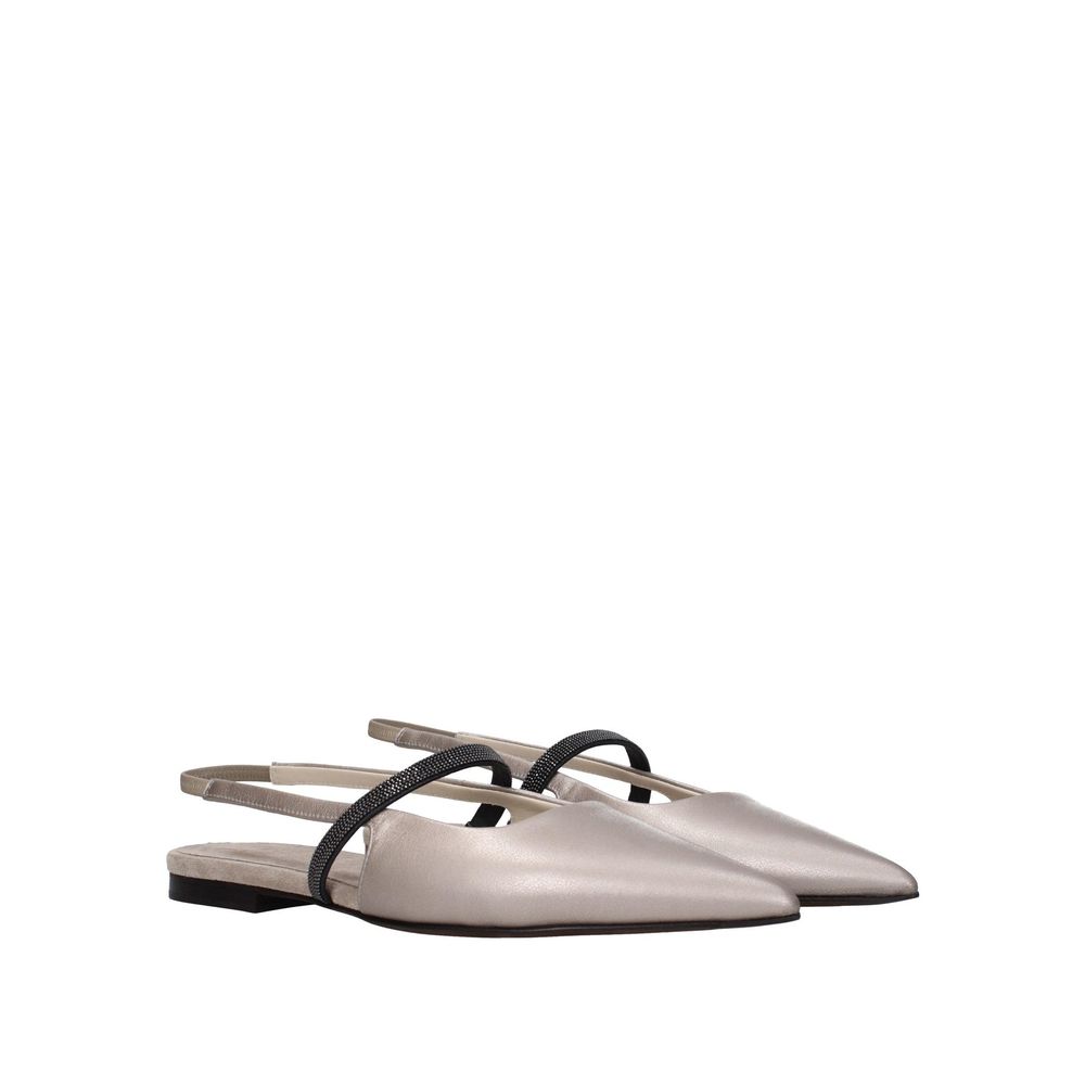 Brunello Cucinelli Beige Leder Ballerinas-2