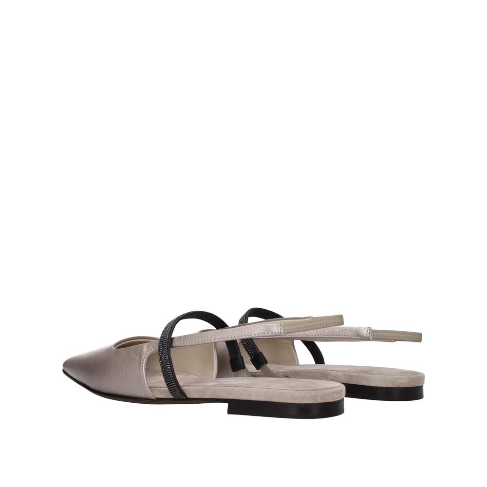 Brunello Cucinelli Beige Leder Ballerinas-3