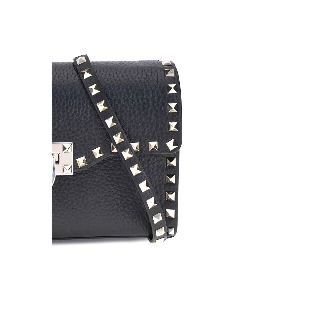 Valentino Garavani Schwarze Bos Taurus Kalbsleder Schultertasche-4