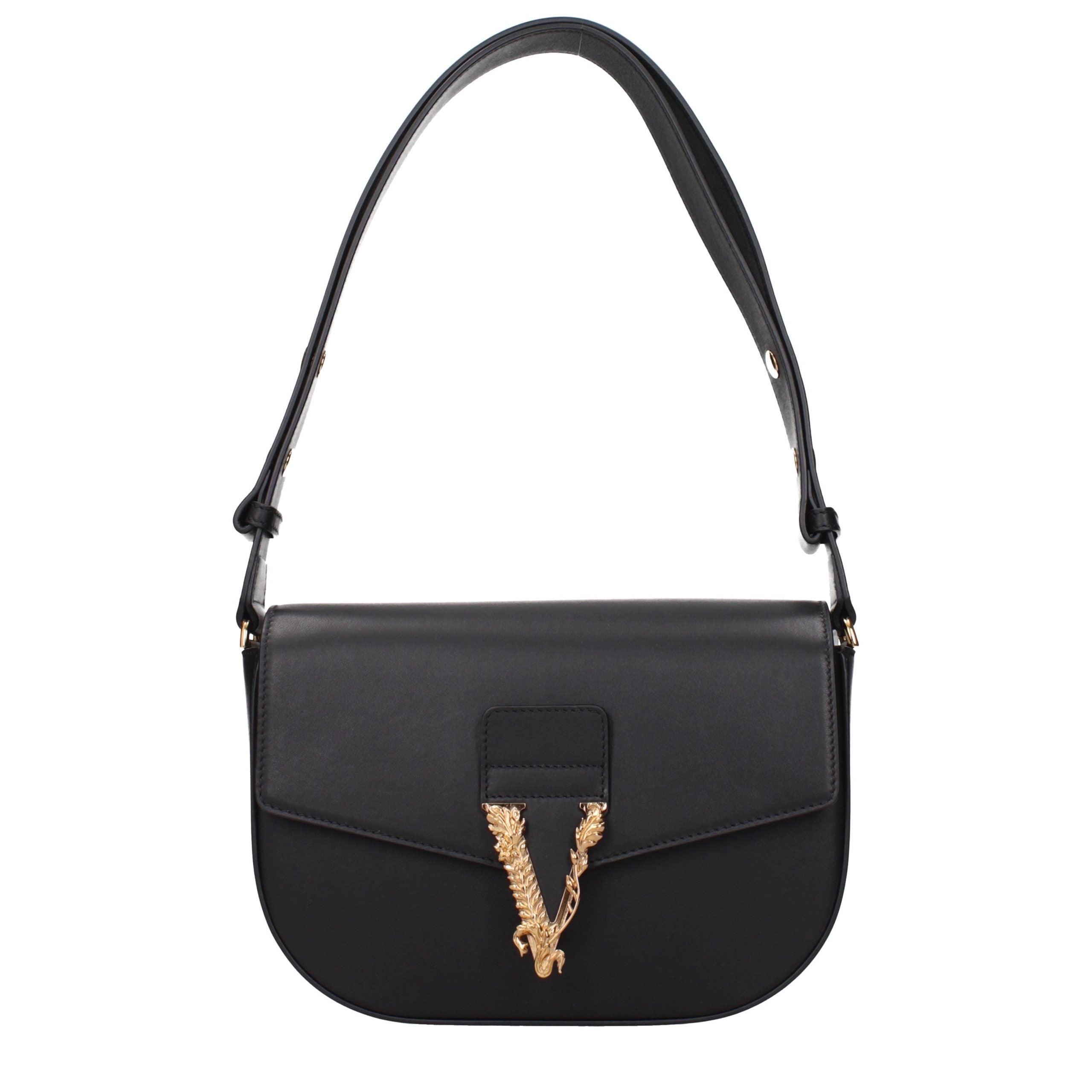 Versace Schwarze Leder Umhängetasche-2