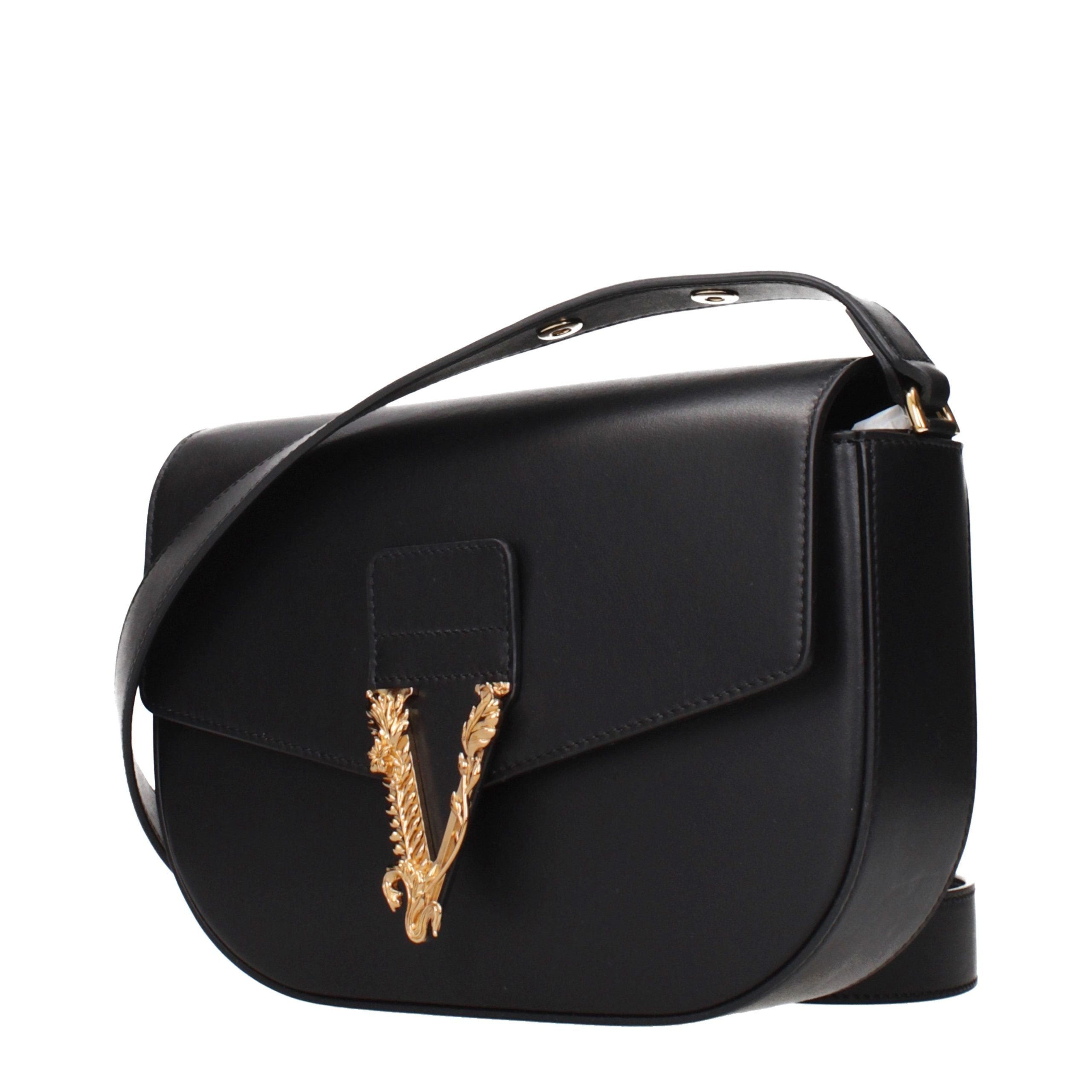 Versace Schwarze Leder Umhängetasche-3