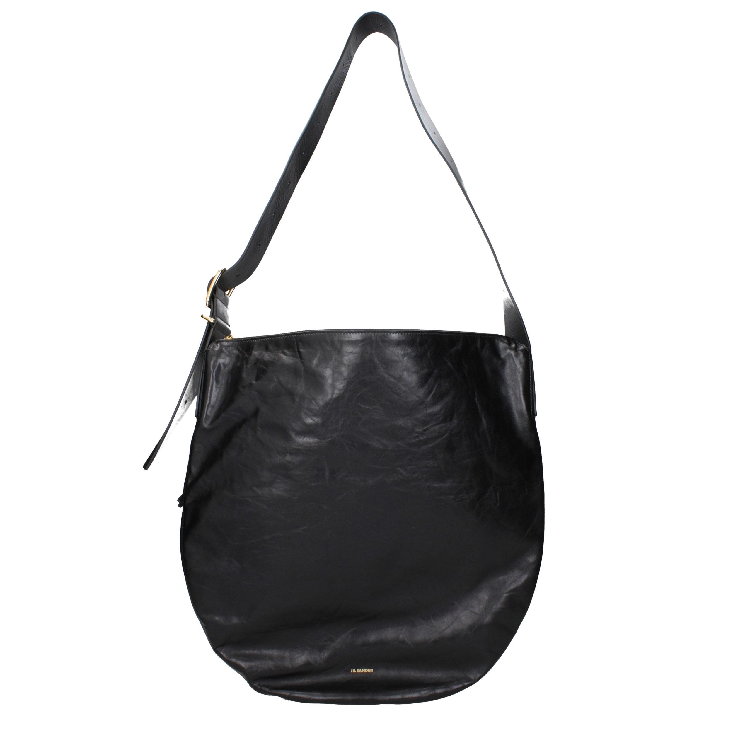 Jil Sander Schwarze Leder Umhängetasche-1