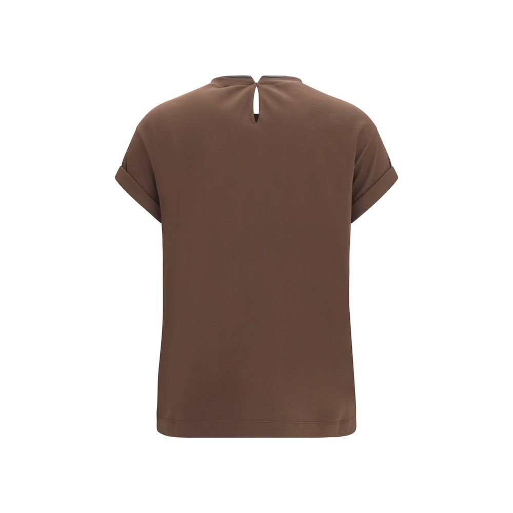 Brunello Cucinelli Braunes T-Shirt aus Elasthan-2