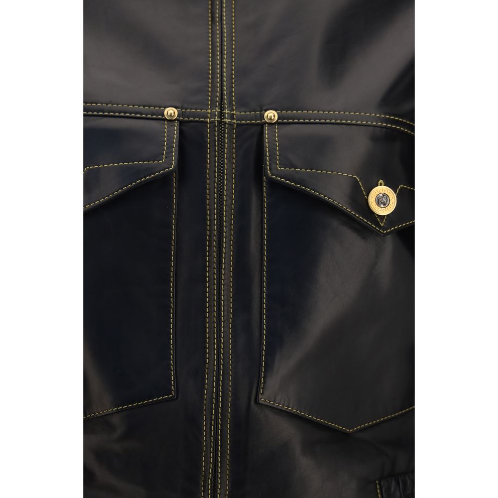 Versace Schwarze Lederjacke-3