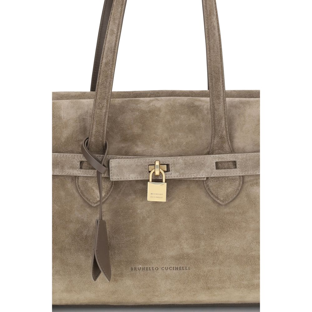 Brunello Cucinelli Braune Kalbsleder Bos Taurus Schultertasche-4