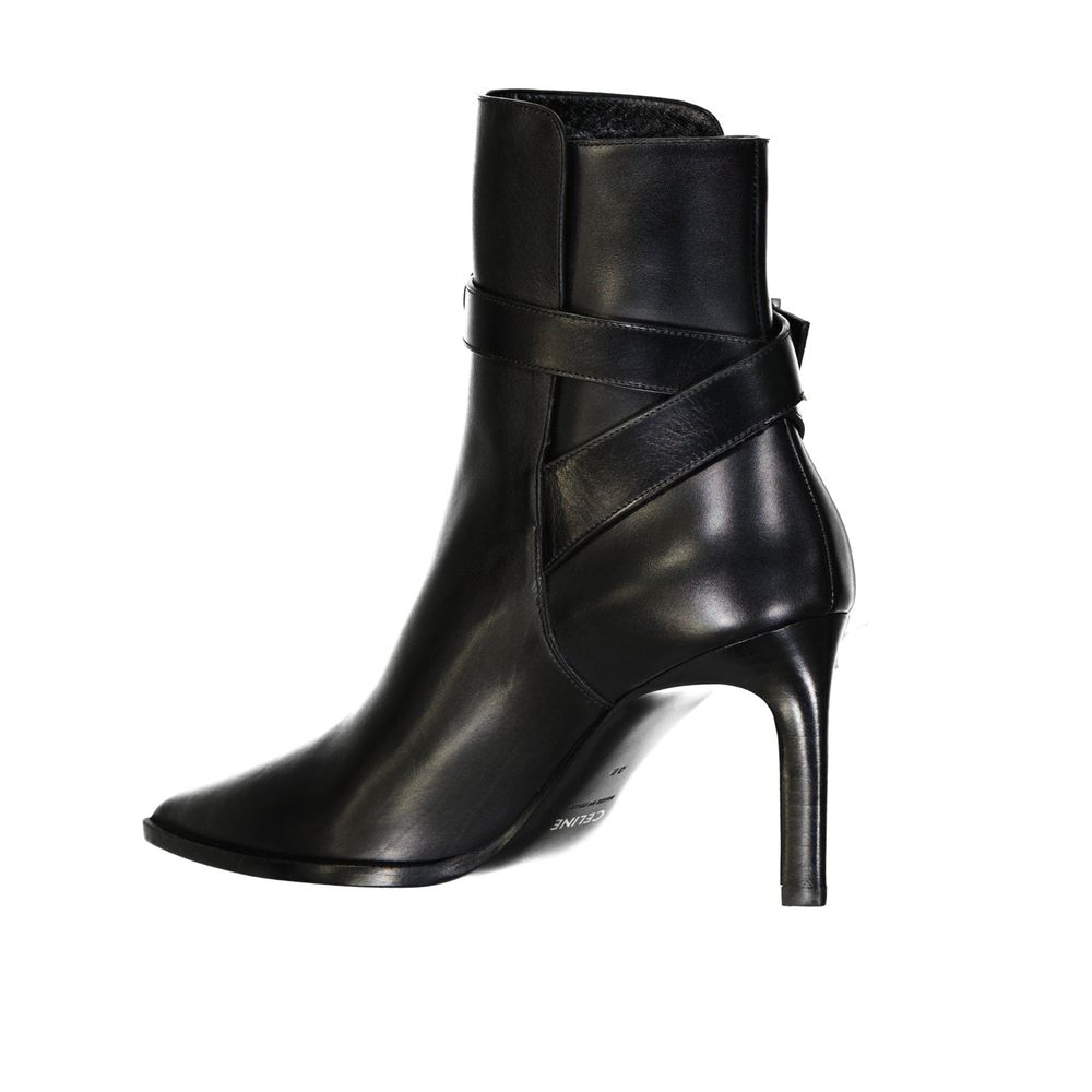Celine Schwarze Kalbsleder-Stiefel mit hohem Absatz-3