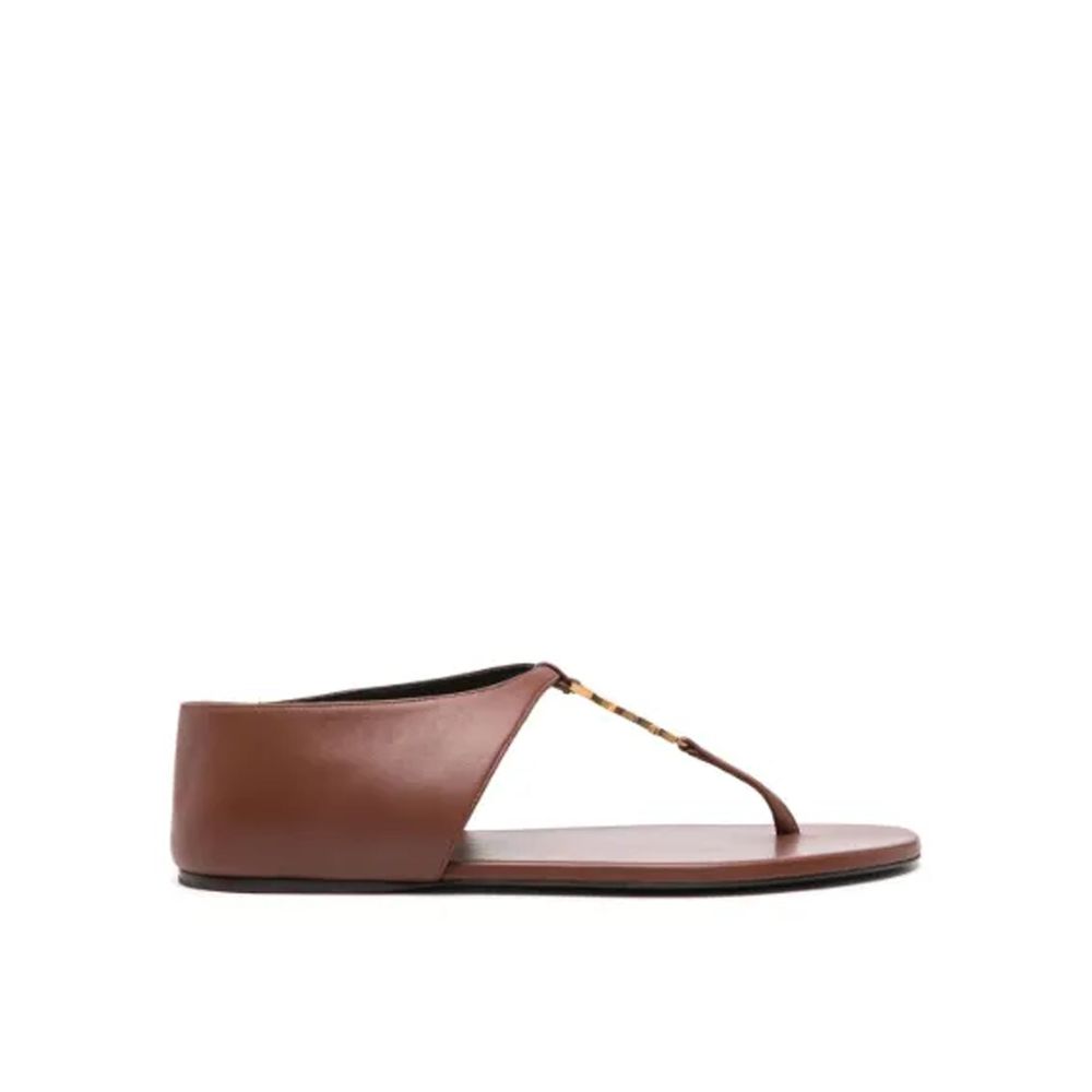 Saint Laurent Braune Lammleder-Flip-Flop-Sandalen-1
