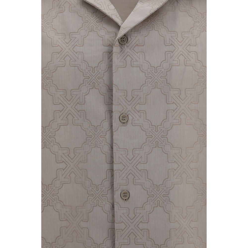 Off-White Beige Cotton Pattern Shirt-3