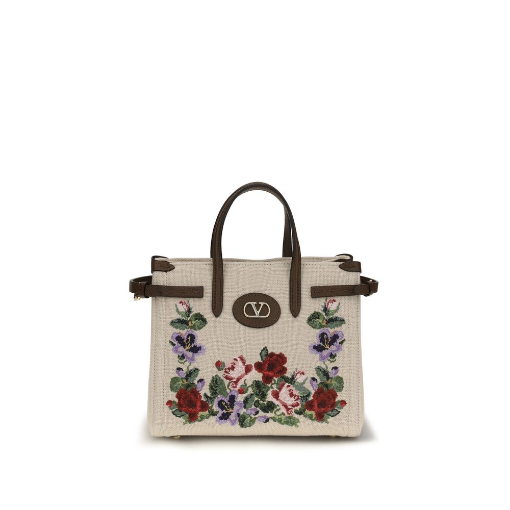 Valentino Garavani Beige Leinen Schultertasche-1