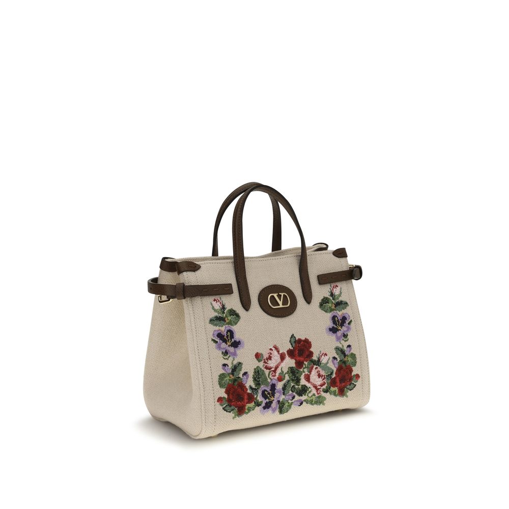Valentino Garavani Beige Leinen Schultertasche-2