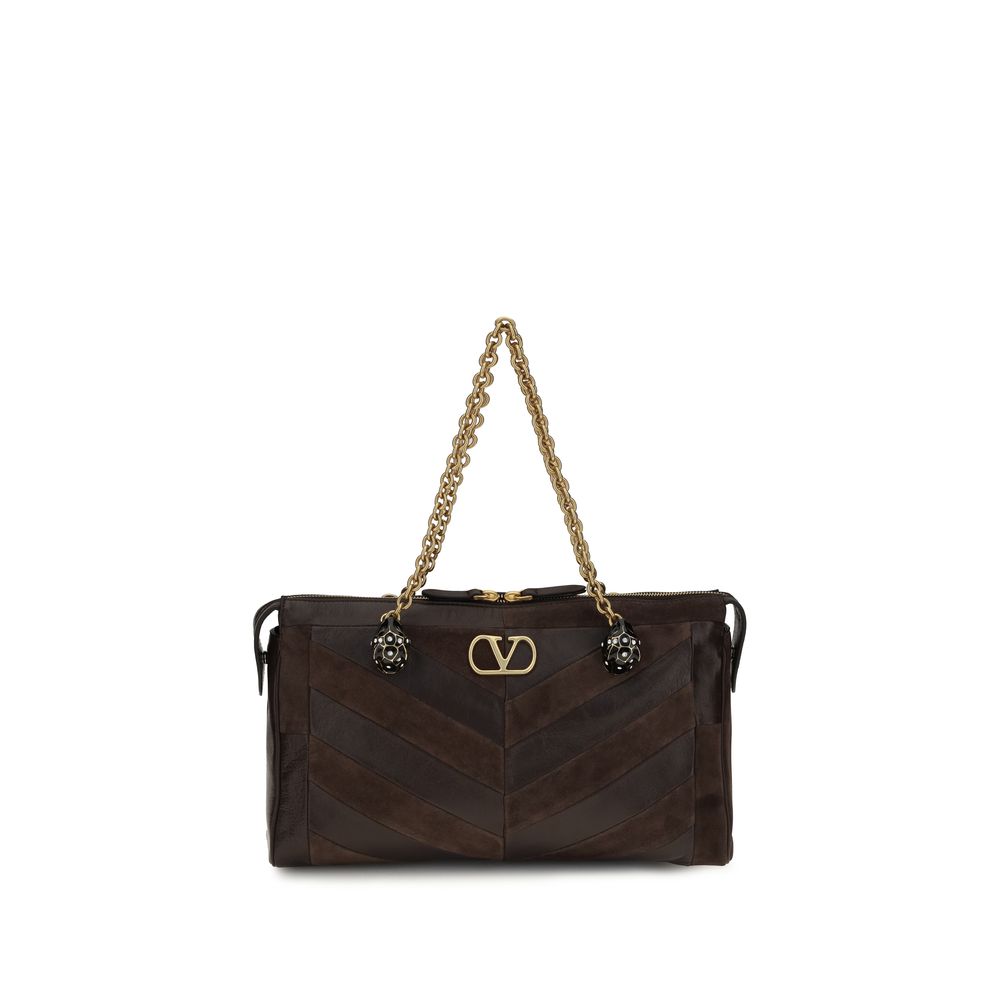 Valentino Garavani Braune Kalbsleder Bos Taurus Schultertasche-1
