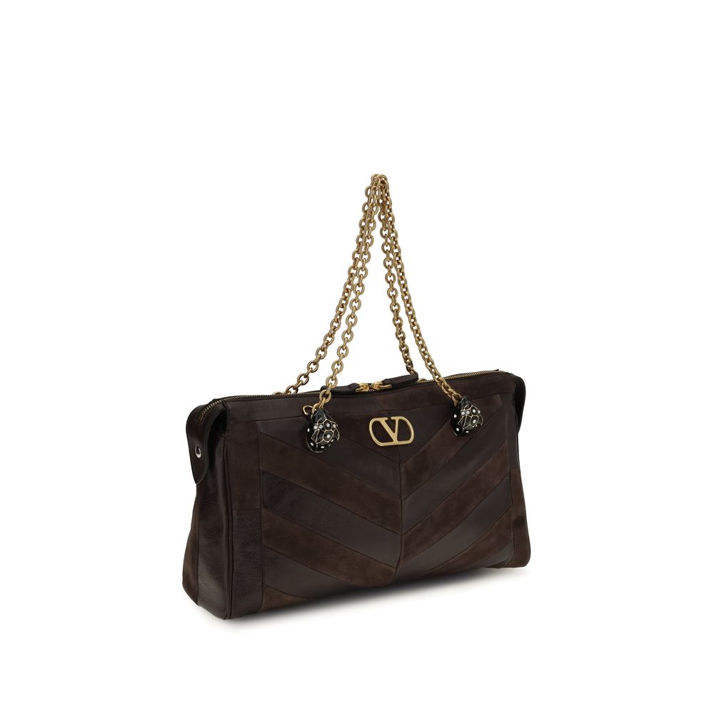 Valentino Garavani Braune Kalbsleder Bos Taurus Schultertasche-2
