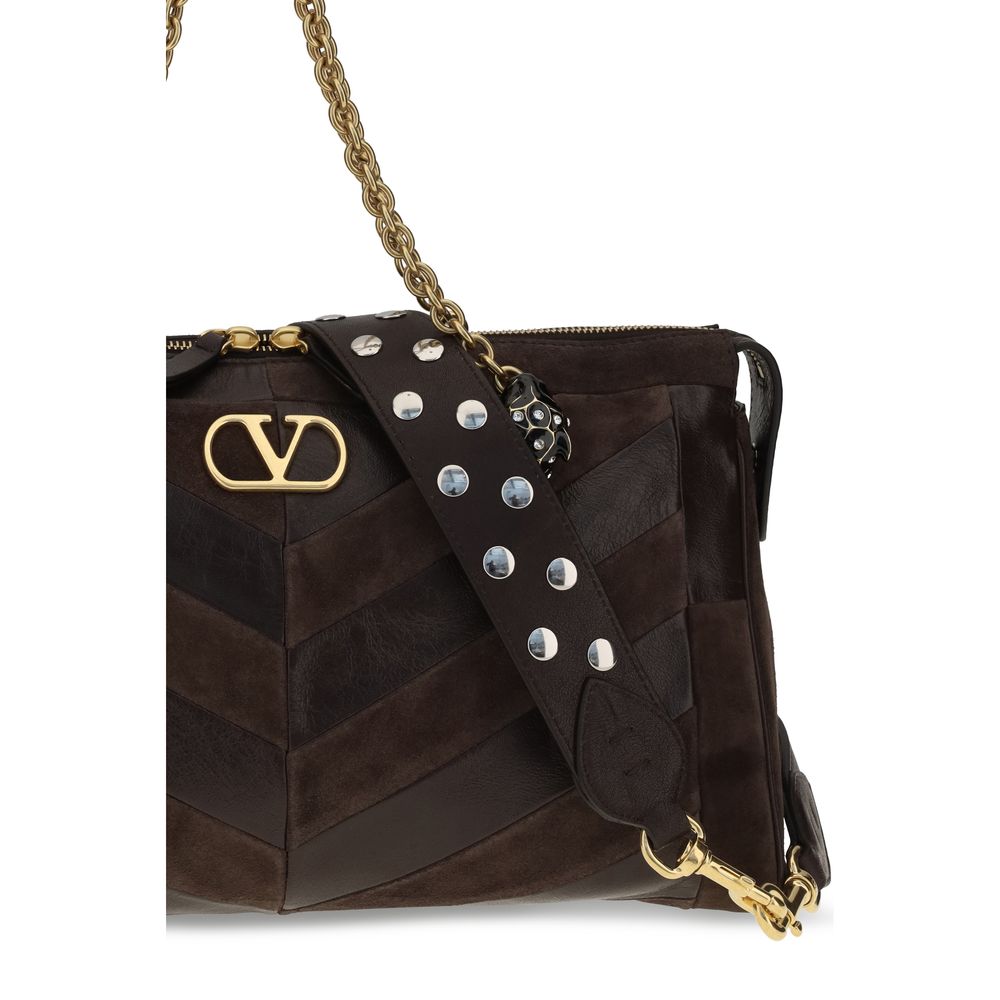 Valentino Garavani Braune Kalbsleder Bos Taurus Schultertasche-4