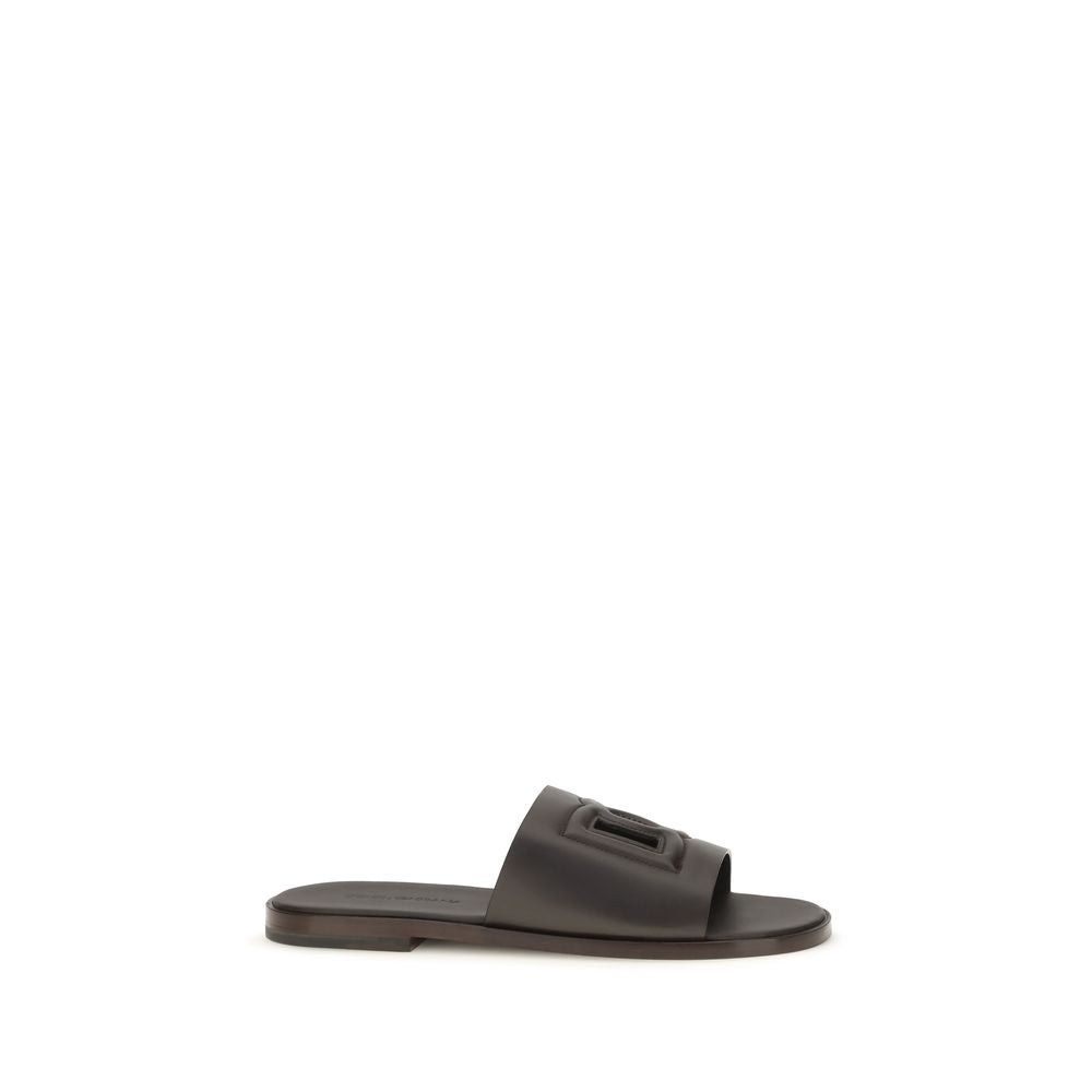 Dolce & Gabbana Braune Kalbsleder Bos Taurus Flache Sandalen-1