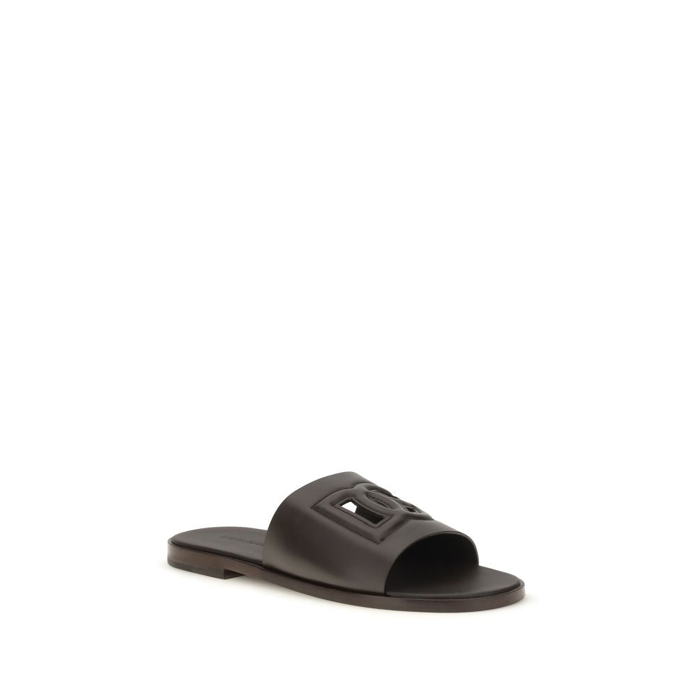 Dolce & Gabbana Braune Kalbsleder Bos Taurus Flache Sandalen-2