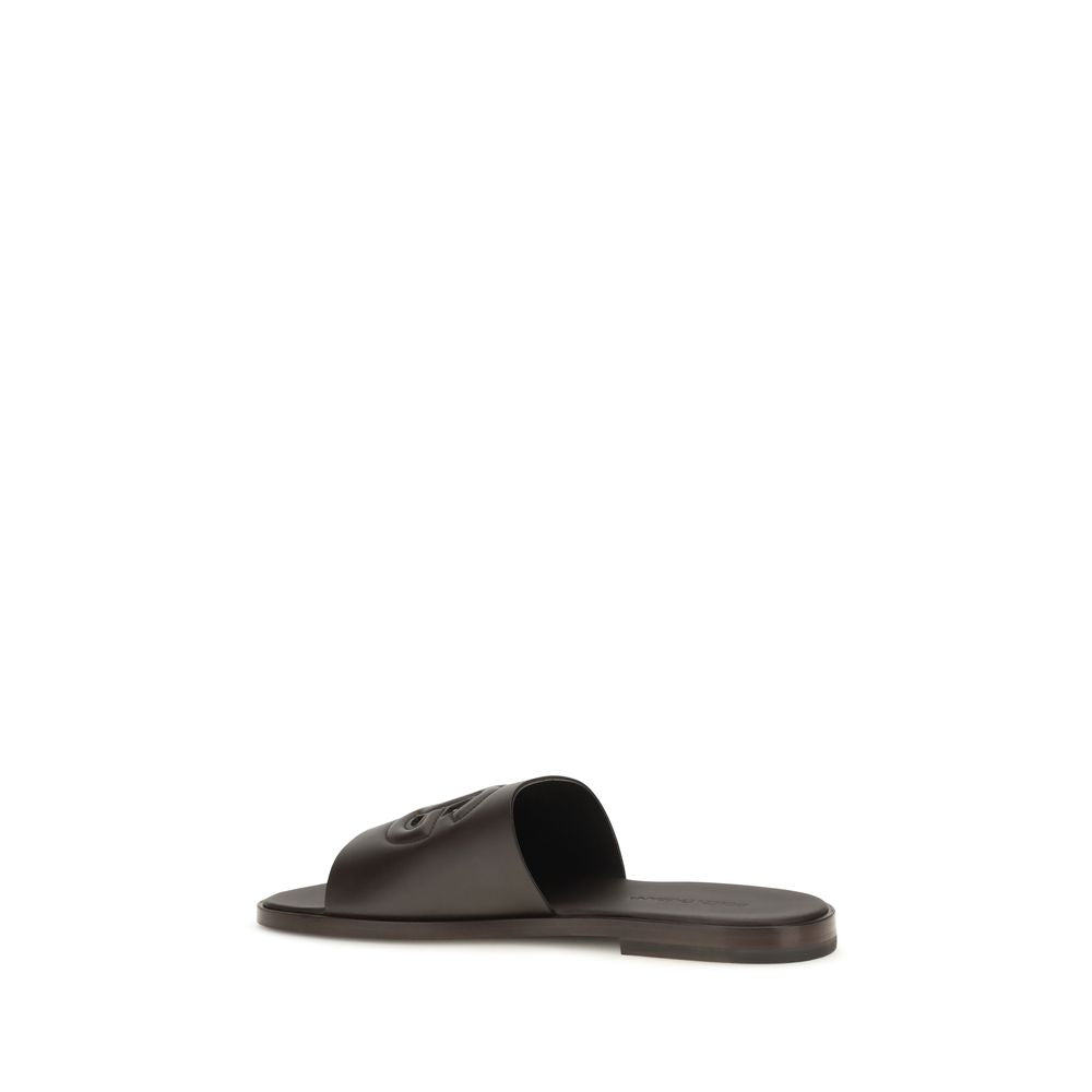 Dolce & Gabbana Braune Kalbsleder Bos Taurus Flache Sandalen-3