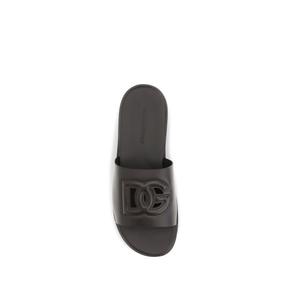 Dolce & Gabbana Braune Kalbsleder Bos Taurus Flache Sandalen-4