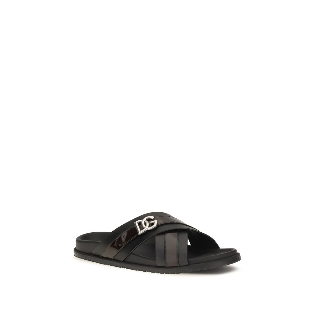Dolce & Gabbana Schwarze Bos Taurus Sandalen aus Kalbsleder-2