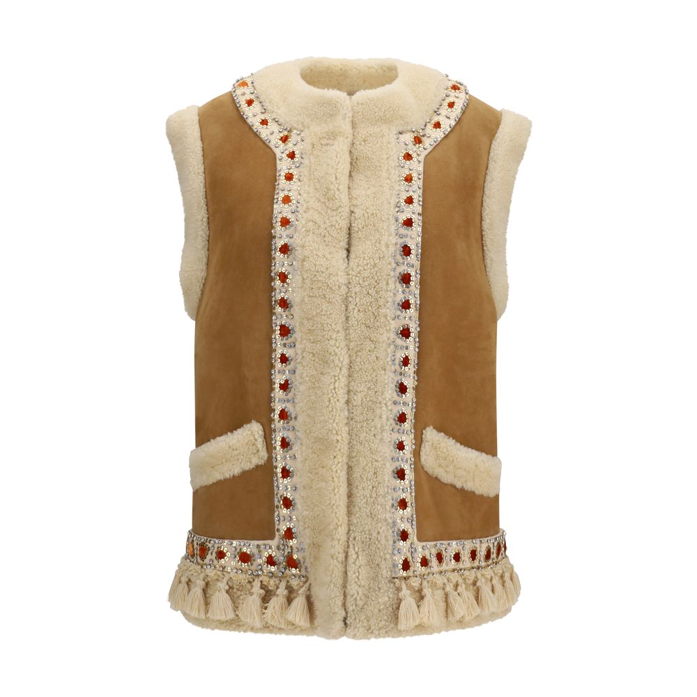 Valentino Garavani Ärmellose Jacke aus Lammleder in Beige Ovis Aries Aries-1