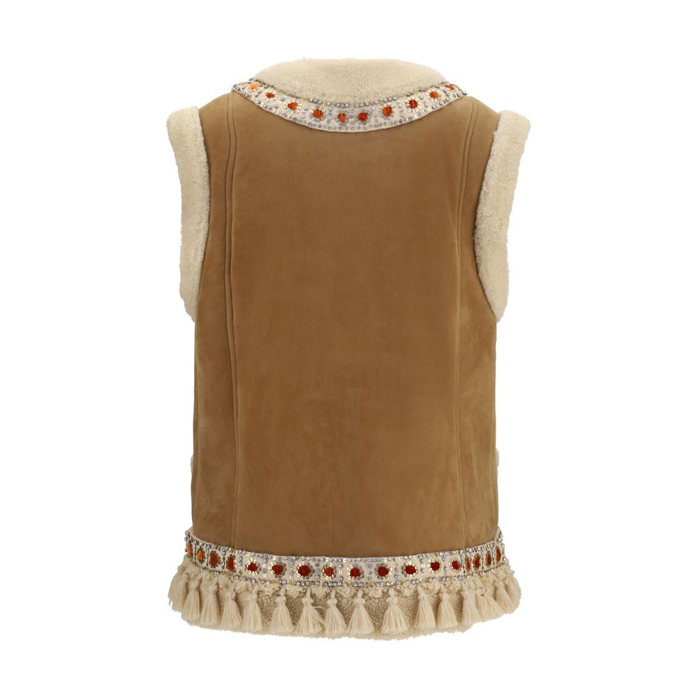 Valentino Garavani Ärmellose Jacke aus Lammleder in Beige Ovis Aries Aries-2