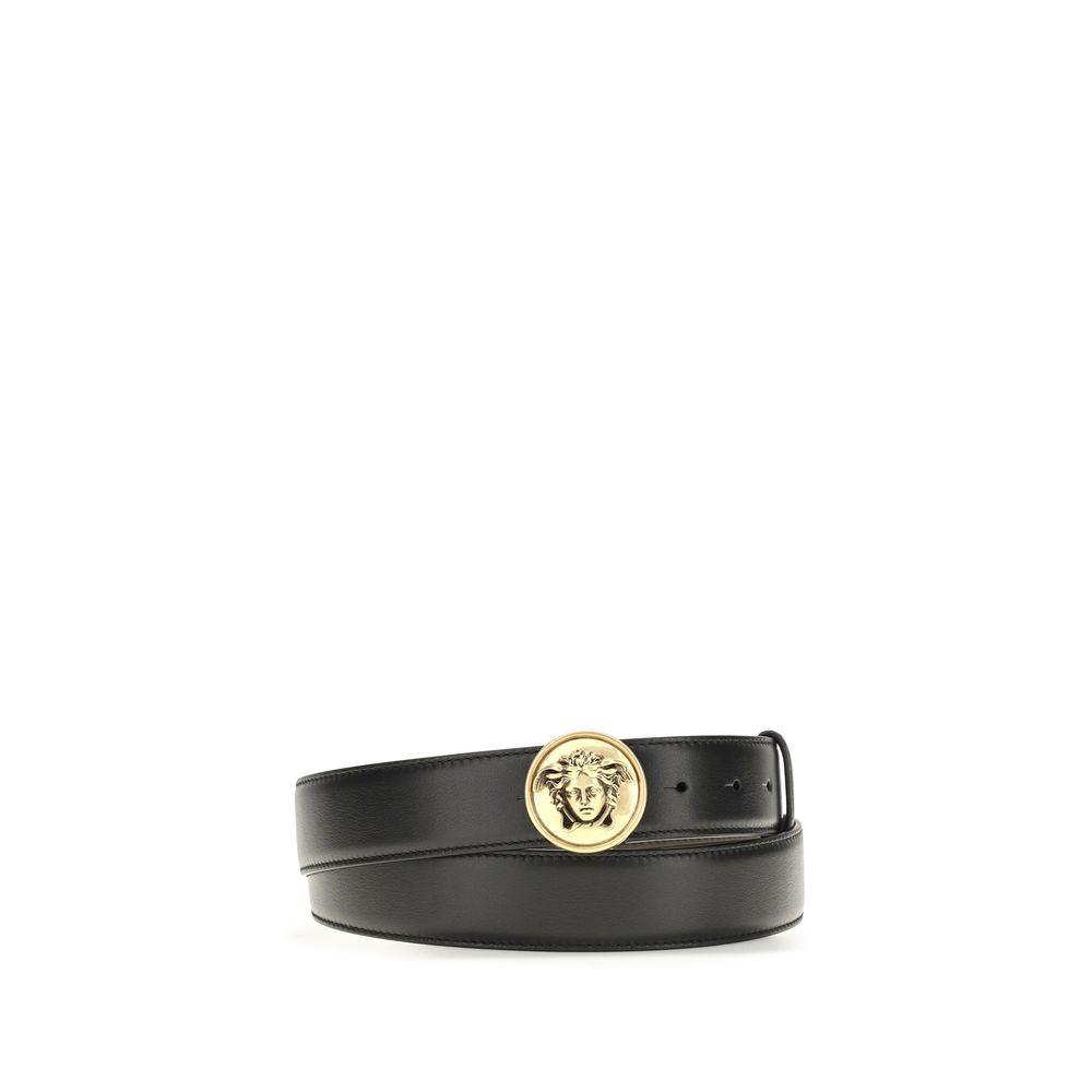 Versace Schwarzer Kalbsleder Bos Taurus Regular Gürtel-1